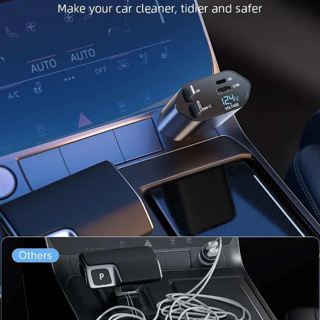 4-In-1 Car Charger – Dual Cables & 120W Super Fast Power
