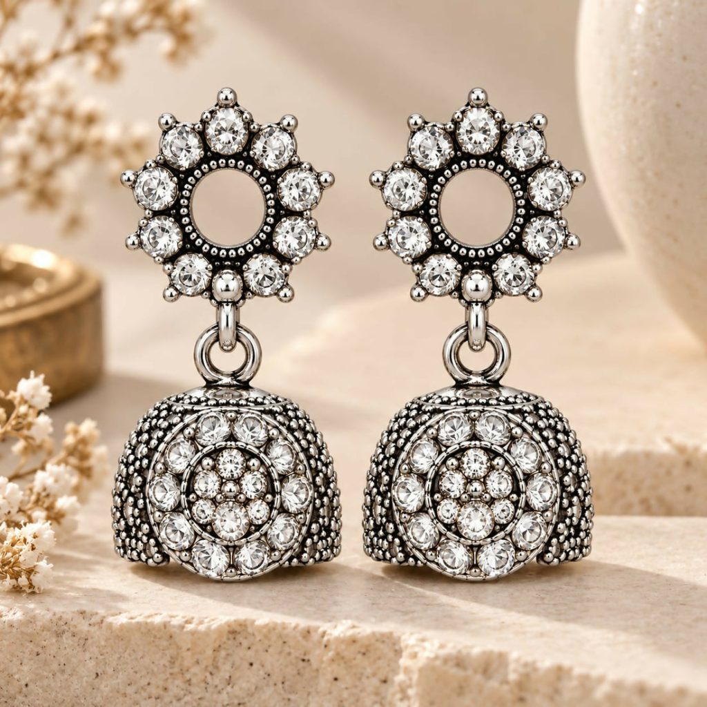 Traditional Stone-Studded Bell Drop Earrings | Premium Imitation Jewelry