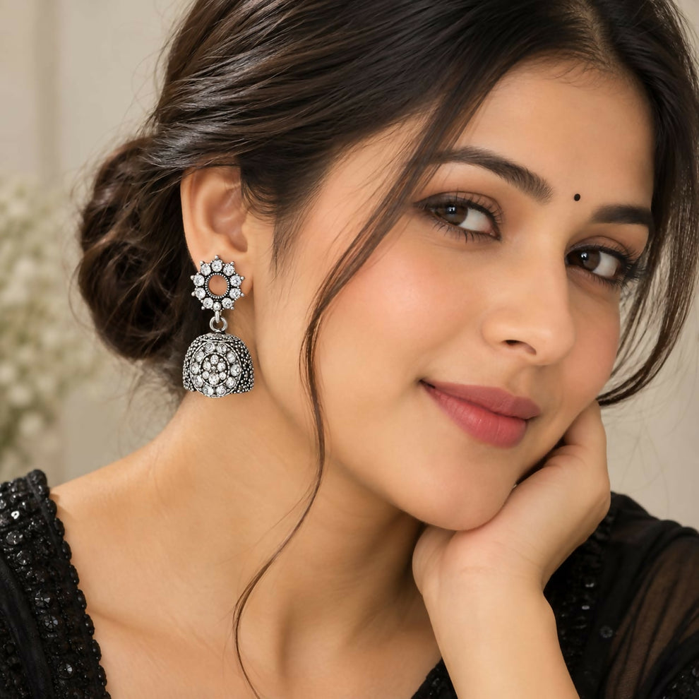 Traditional Stone-Studded Bell Drop Earrings | Premium Imitation Jewelry